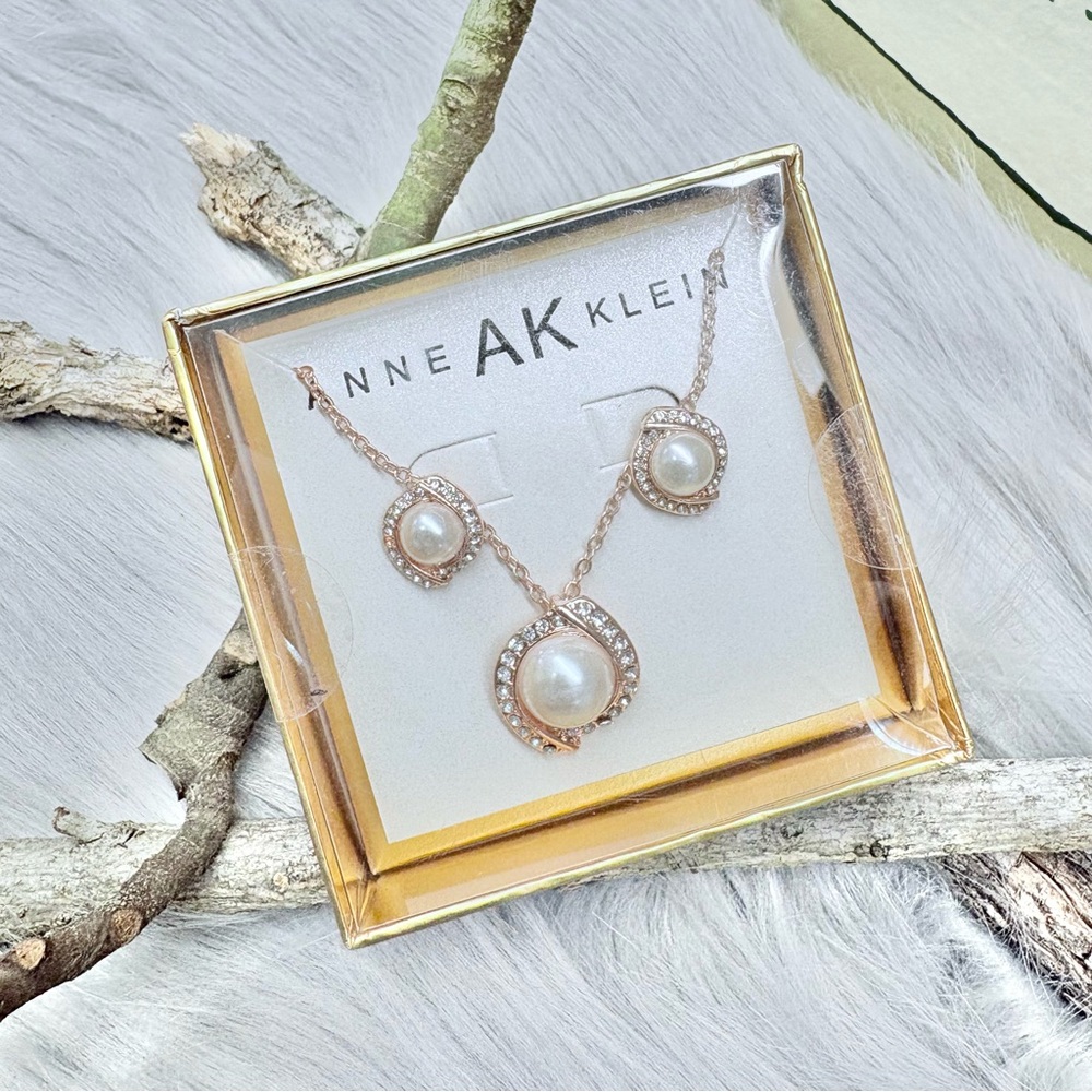 ANNE KLEIN Rose Gold Pearl Jewelry Set